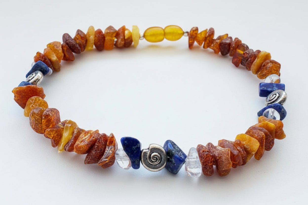 Hunde Bernsteinkette mit Bergkristall und Lapislazuli Länge 24cm – Ansicht 2