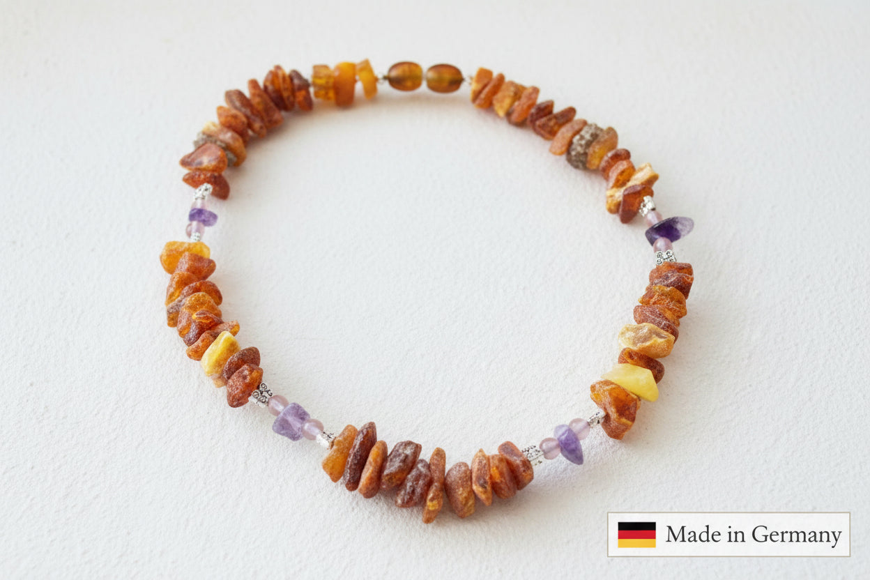 Amberdog® Bernsteinkette mit Amethyst & Rosenquarz 32cm – Ansicht 2