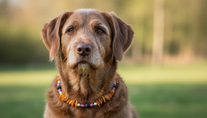 Hunde Bernsteinkette mit Lava und Sugilith Länge 45cm