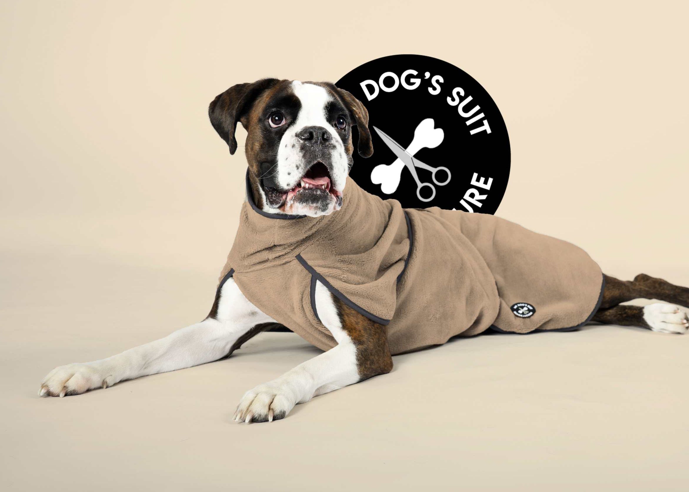 Hundebademantel & Schlafmantel Bambusfrottee (2-in-1) „Champagne Beige“ – Ansicht 2