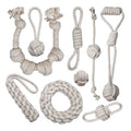 Rope dog chew toy made from hemp fibers and unbleached cotton