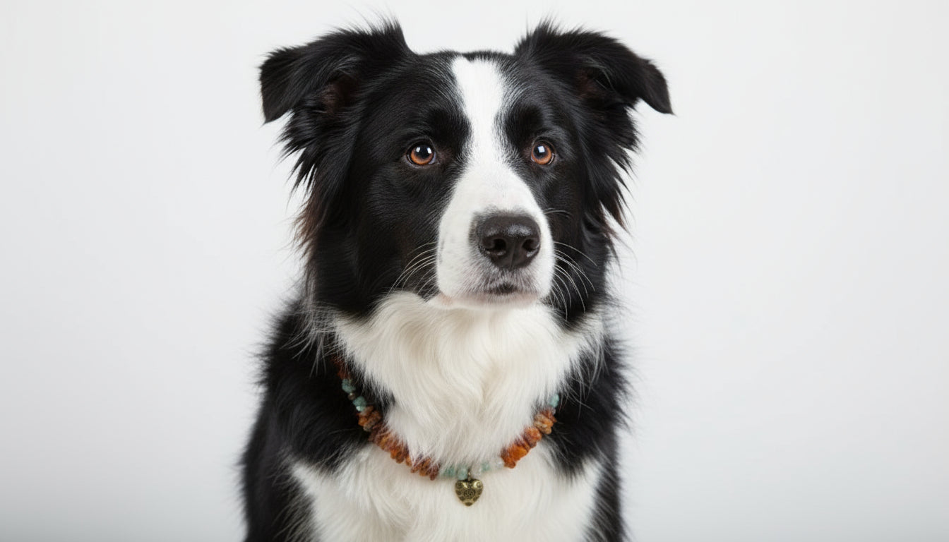 Hunde Bernsteinkette mit Jade Länge 41cm