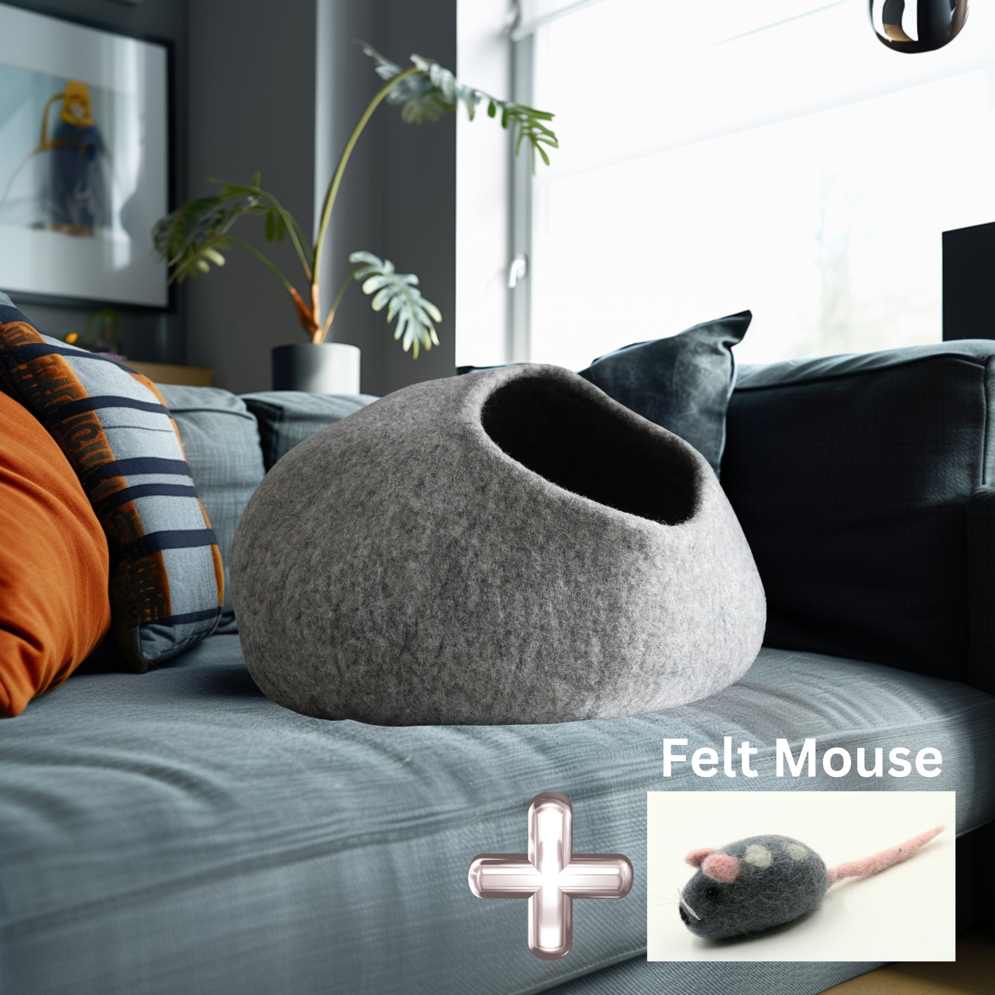 Handmade Wool Felted Cat Cave Color: Mouse Gray