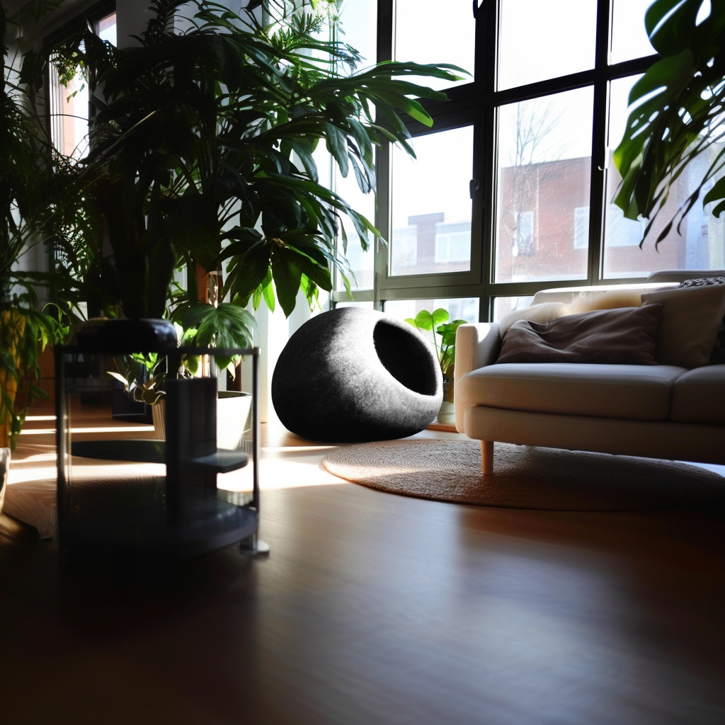 Handmade wool felted cat cave: color white-black