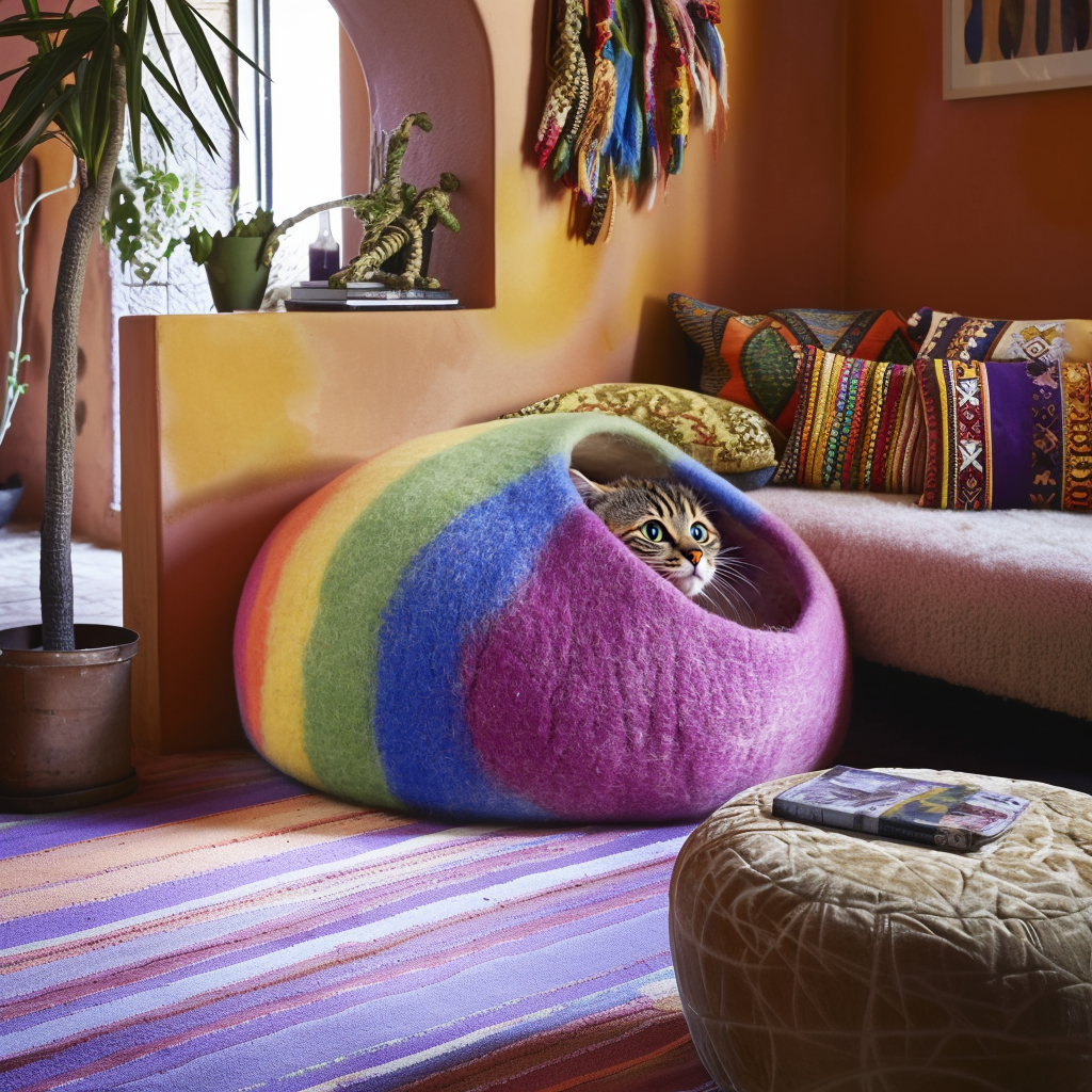 Handmade wool felted cat cave