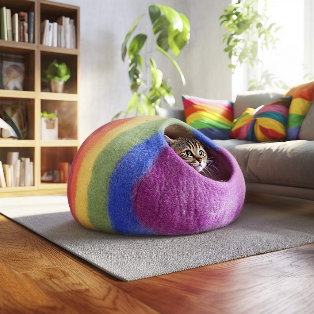 Handmade wool felted cat cave