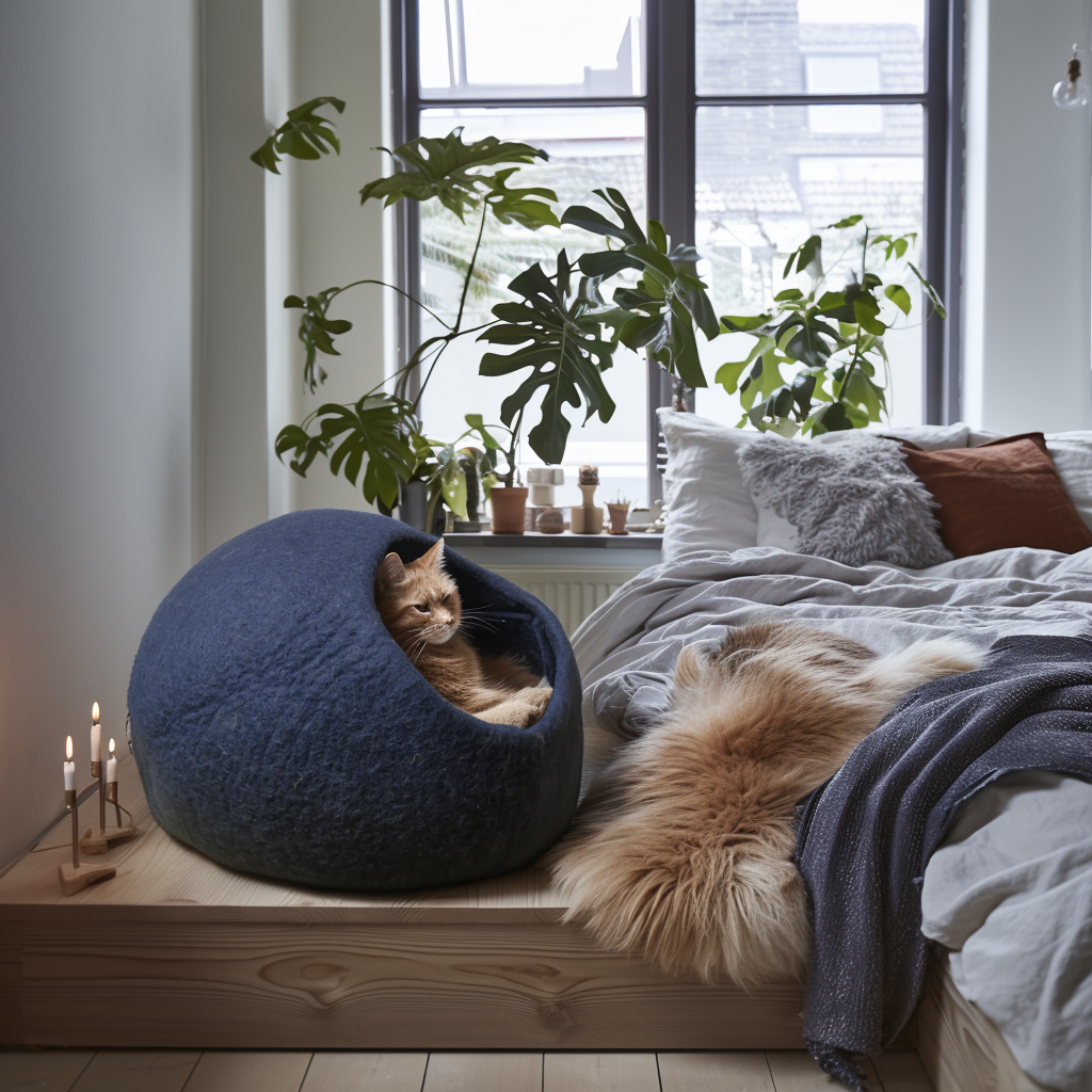 Handmade Wool Felted Cat Cave Color: Mouse Gray