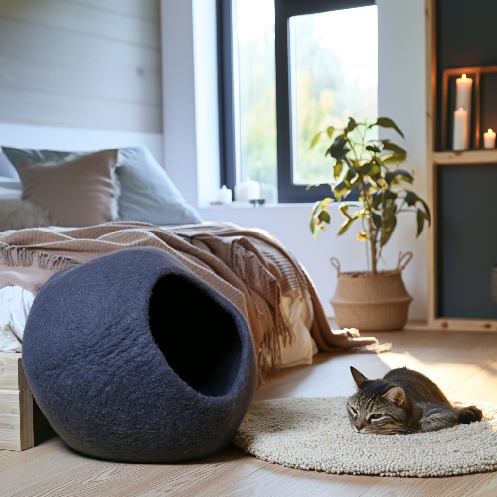 Handmade Wool Felted Cat Cave Color: Mouse Gray